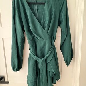 Elegant Green Wrap Dress- Size Large